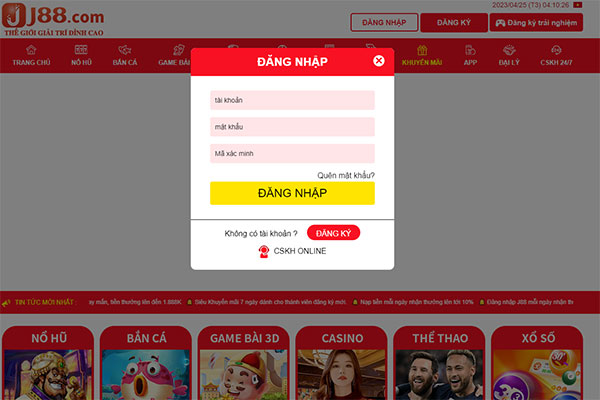 J88 🎖️ Nhà Cái Game Cá Cược Uy Tín #1 J88.COM Châu Á 33 Điền đủ thông tin trên biểu mẫu để đăng nhập J88